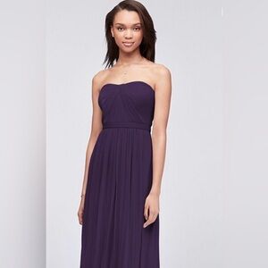 David’s Bridal Strapless Chiffon Dress – Plum, Size 6 (no waist band)
